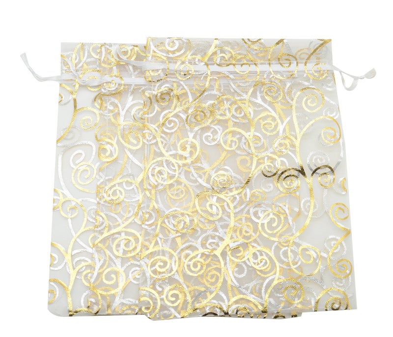 SUNGULF 100pcs Organza Pouch Bag Drawstring 6"x8" Strong Gift Candy Bag Jewelry Party Wedding Favor (Gold Silver) - Image 2